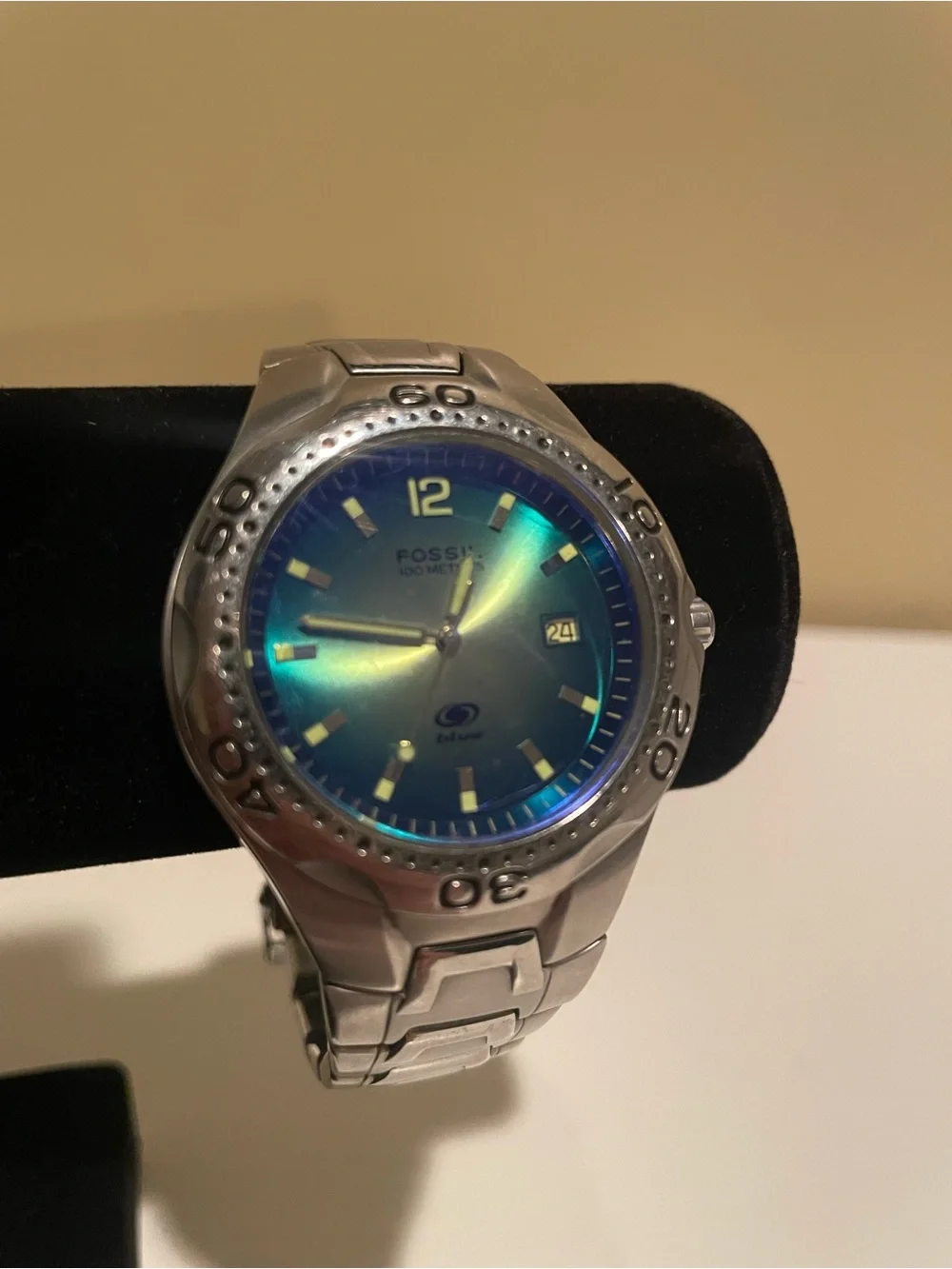 Fossil Iridescent Blue Dial Stainless Steel Watch